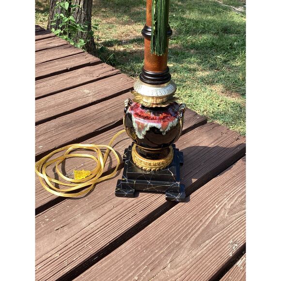 Raymond Waites Tyndale 24in Burlwood-Look Drip-Glaze‎ Urn Lamp, Works - Picture 4 of 10